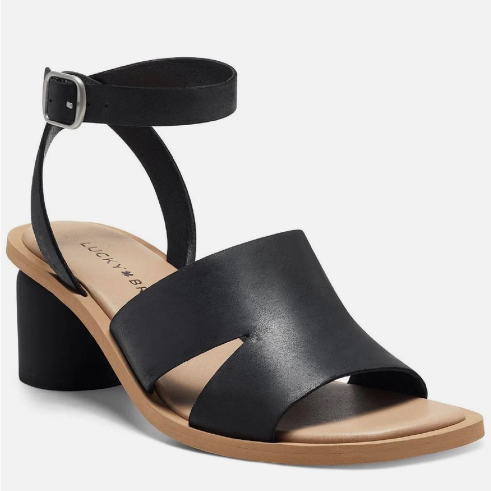 Lucky Brand Size 8.5 Pemal Womens Leather Ankle Strap Heel Sandals